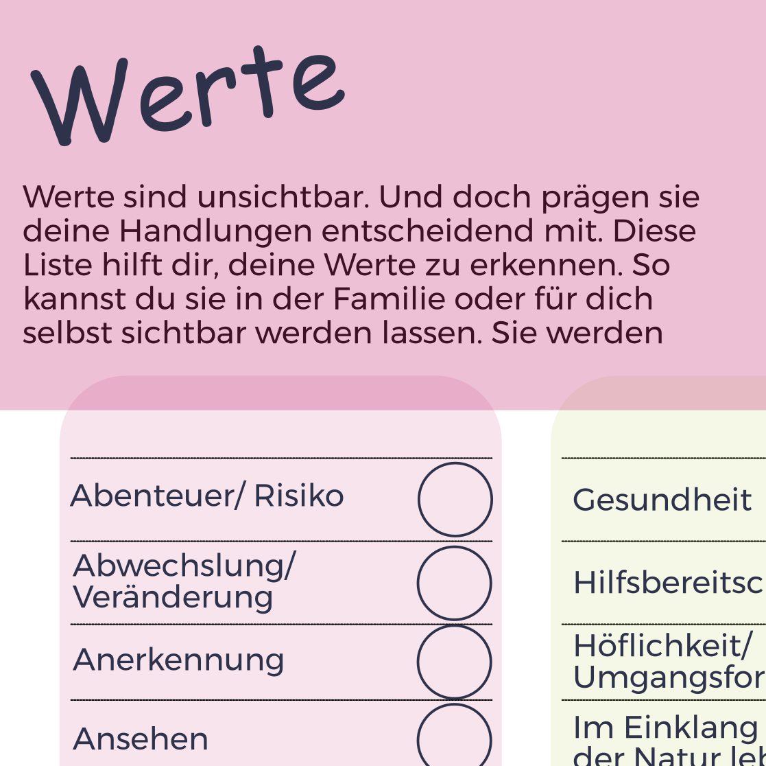 Werteliste für Familien